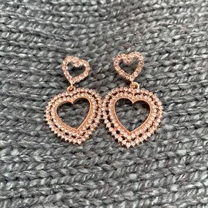 Heart pierced earrings with crystals-goldtone